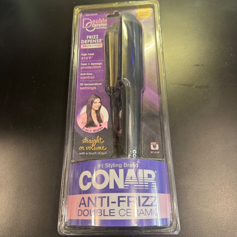 Conair Flat Iron Styler Women 1.5 Inch Black Double Ceramic CS922CSR